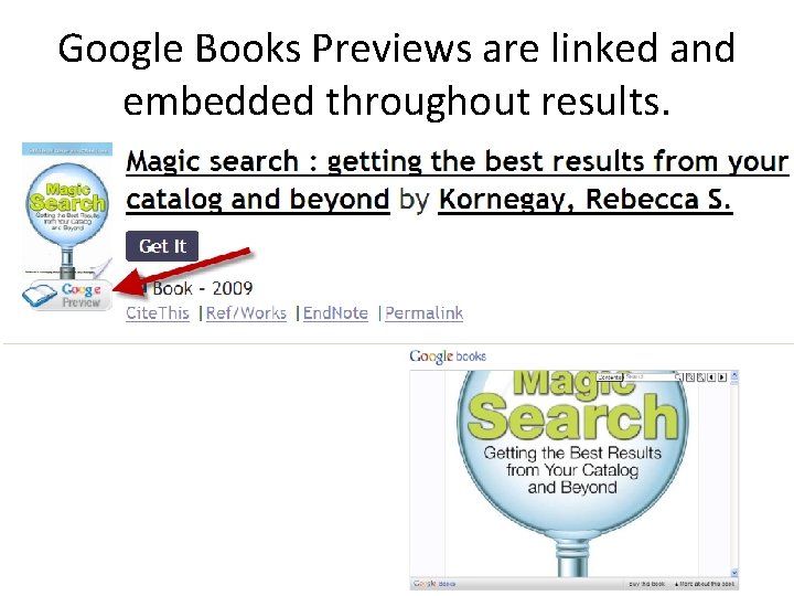 Google Books Previews are linked and embedded throughout results. 