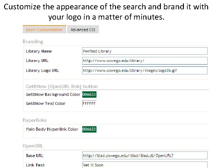 Customize the appearance of the search and brand it with your logo in a