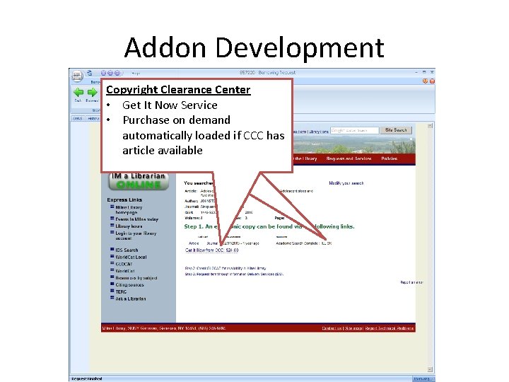 Addon Development Copyright Clearance Center ALIAS License • Get It Now Service Automatically loads