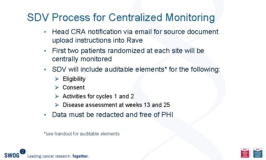 SDV Process for Centralized Monitoring Head CRA notification via email for source document upload