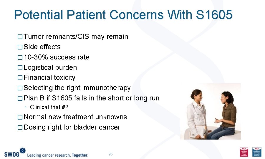 Potential Patient Concerns With S 1605 � Tumor remnants/CIS may remain � Side effects