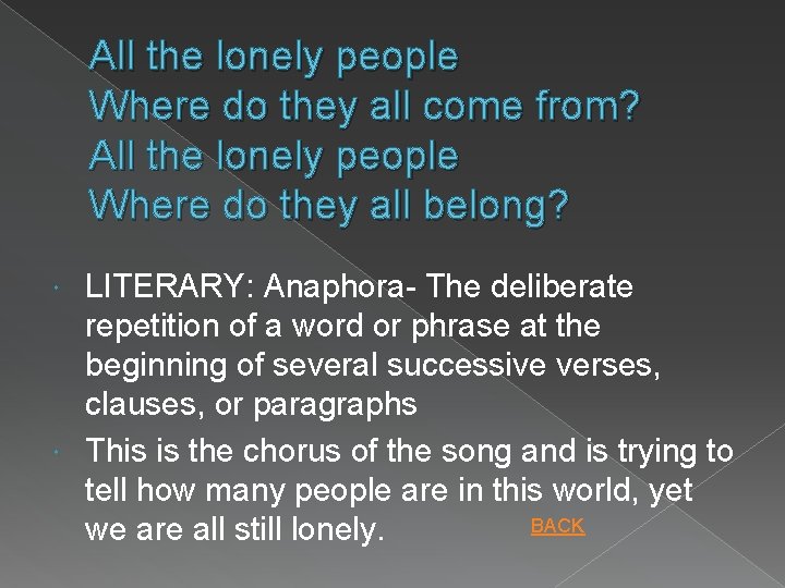 All the lonely people Where do they all come from? All the lonely people