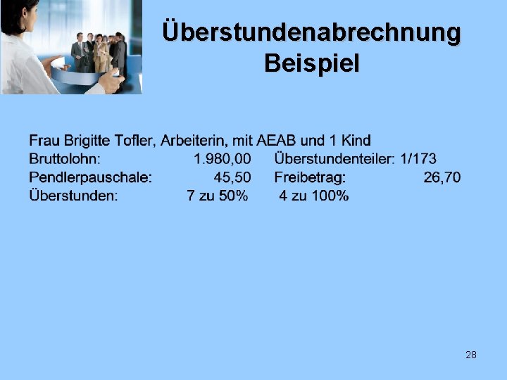 Überstundenabrechnung Beispiel 28 