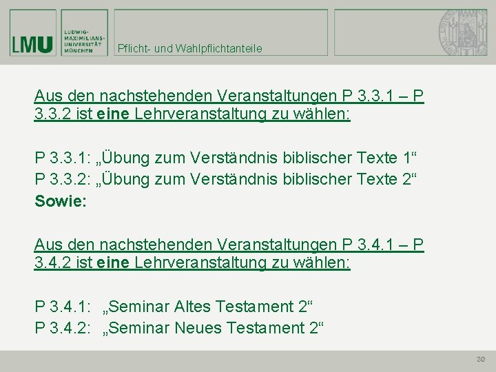 Pflicht- und Wahlpflichtanteile Aus den nachstehenden Veranstaltungen P 3. 3. 1 – P 3.