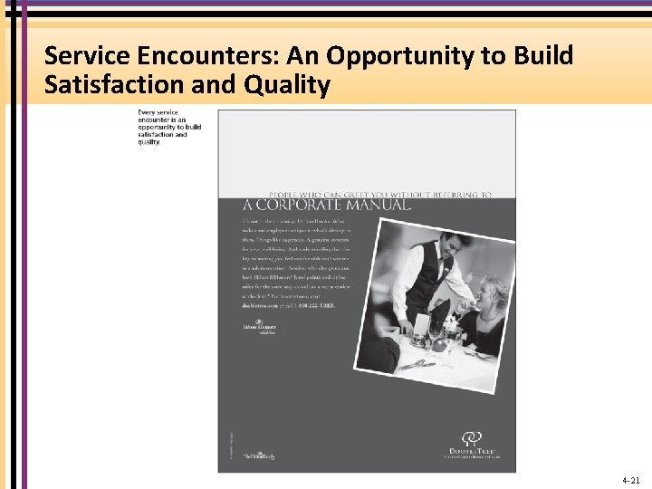Service Encounters: An Opportunity to Build Satisfaction and Quality 4 -21 