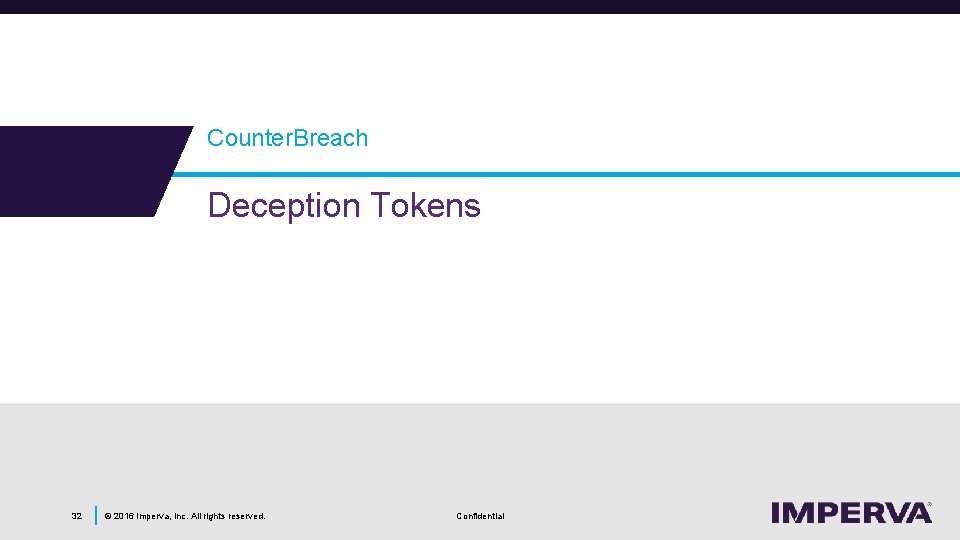 Counter. Breach Deception Tokens 32 © 2016 Imperva, Inc. All rights reserved. Confidential 