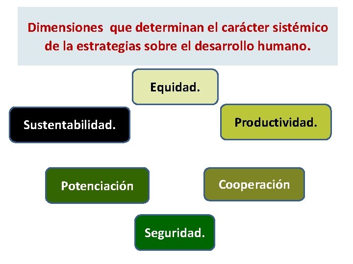 Dimensiones que determinan el carácter sistémico de la estrategias sobre el desarrollo humano. Equidad.