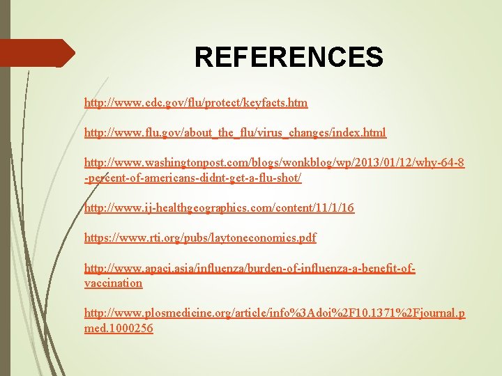 REFERENCES http: //www. cdc. gov/flu/protect/keyfacts. htm http: //www. flu. gov/about_the_flu/virus_changes/index. html http: //www. washingtonpost.