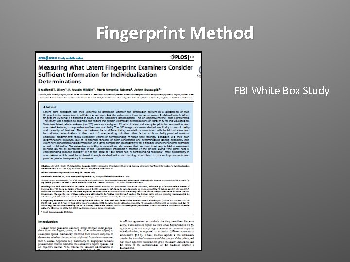 Fingerprint Method FBI White Box Study 
