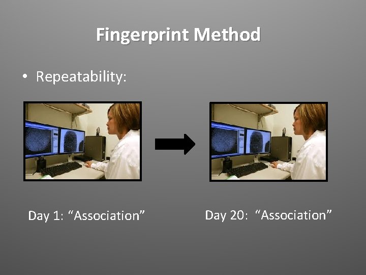 Fingerprint Method • Repeatability: Day 1: “Association” Day 20: “Association” 