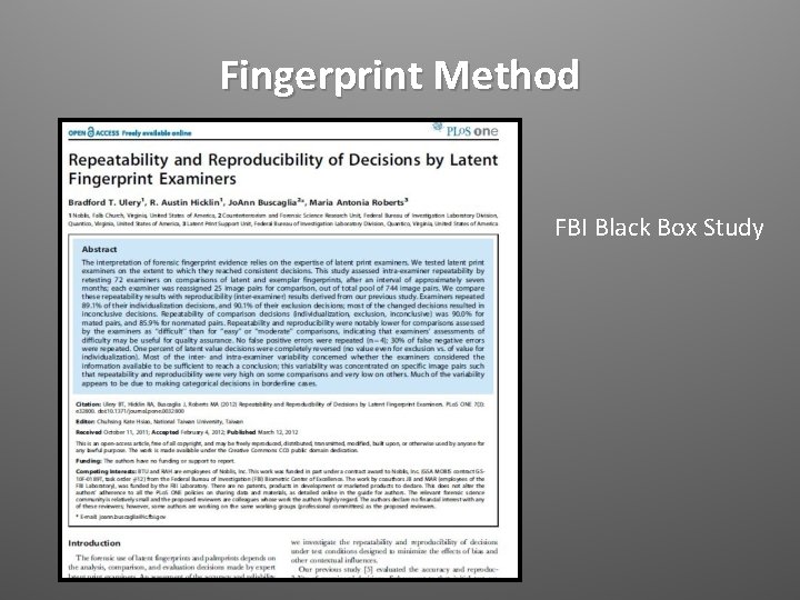 Fingerprint Method FBI Black Box Study 