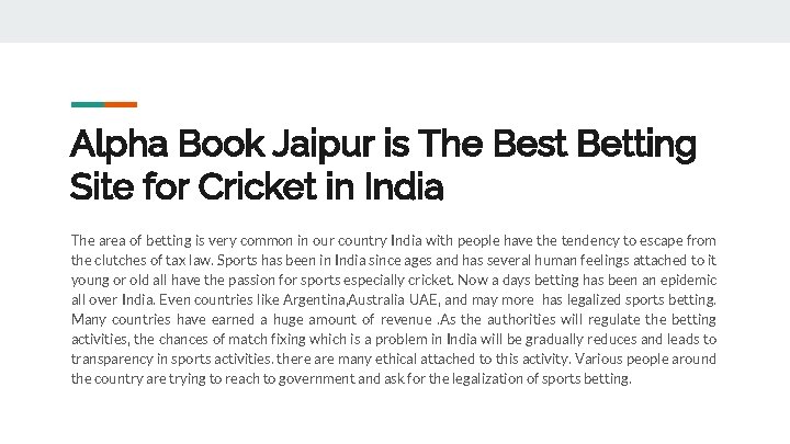 Alpha Book Jaipur is The Best Betting Site for Cricket in India The area