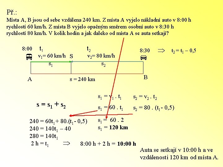 Př. : Místa A, B jsou od sebe vzdálena 240 km. Z místa A