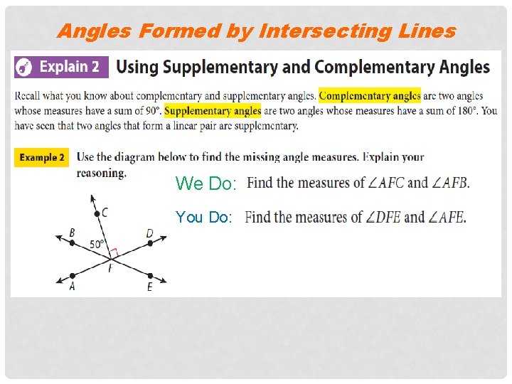 Angles Formed by Intersecting Lines We Do: You Do: 