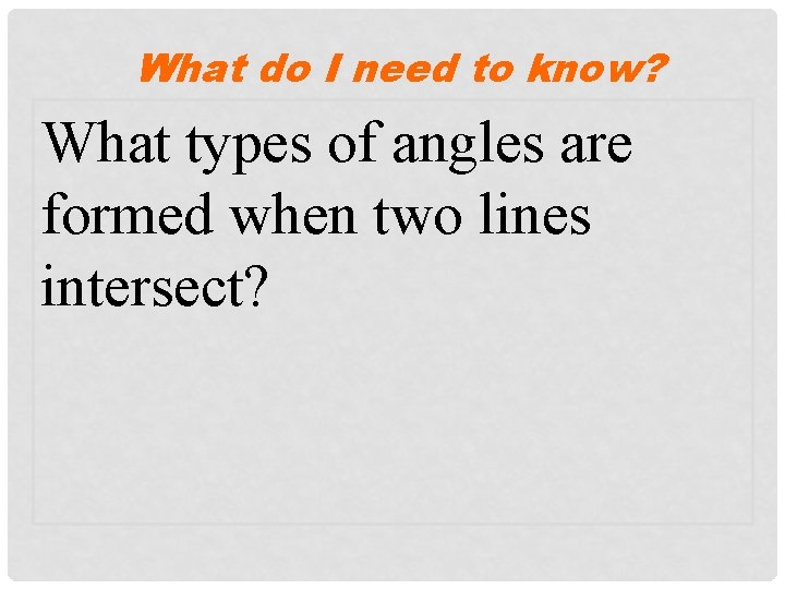 What do I need to know? What types of angles are formed when two