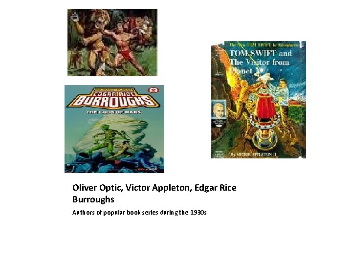 Oliver Optic, Victor Appleton, Edgar Rice Burroughs Authors of popular book series during the