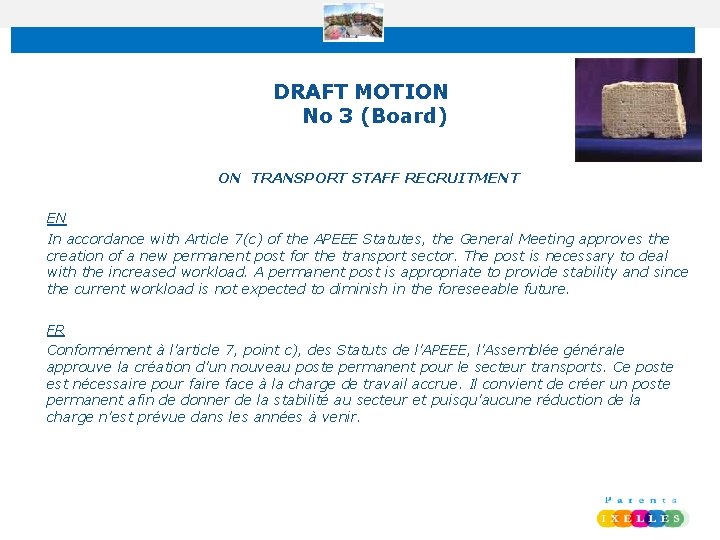 DRAFT MOTION No 3 (Board) ON TRANSPORT STAFF RECRUITMENT EN In accordance with Article