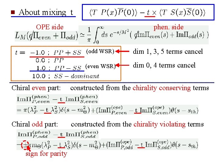 About mixing t OPE side phen. side (odd WSR) dim 1, 3, 5 terms