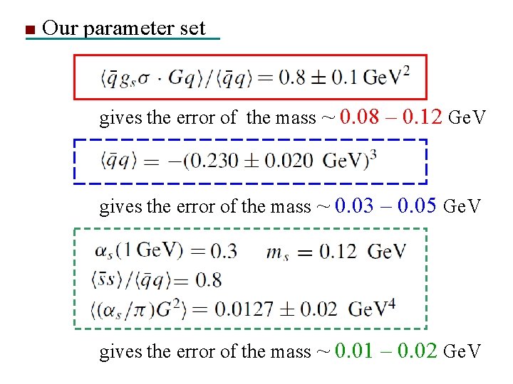 Our parameter set gives the error of the mass ~ 0. 08 – 0.