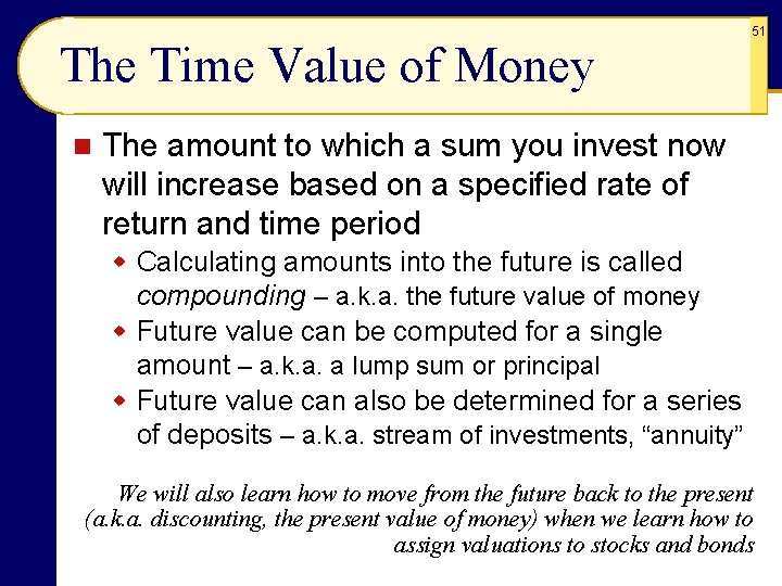 The Time Value of Money n 51 The amount to which a sum you