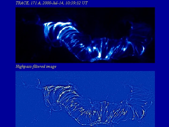 TRACE, 171 A, 2000 -Jul-14, 10: 59: 32 UT Highpass-filtered image 