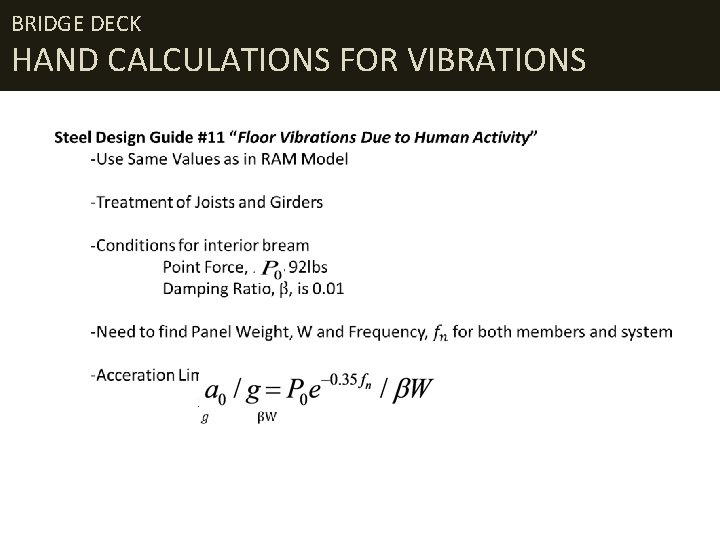 BRIDGE DECK HAND CALCULATIONS FOR VIBRATIONS 