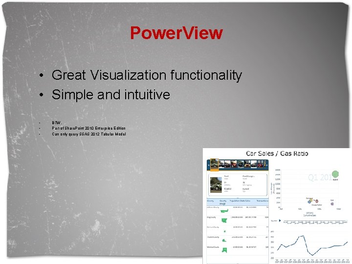 Power. View • Great Visualization functionality • Simple and intuitive • • • BTW,