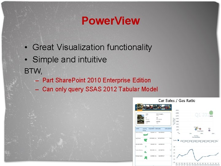 Power. View • Great Visualization functionality • Simple and intuitive BTW, – Part Share.