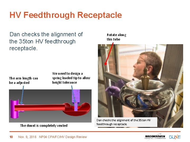 HV Feedthrough Receptacle Dan checks the alignment of the 35 ton HV feedthrough receptacle.