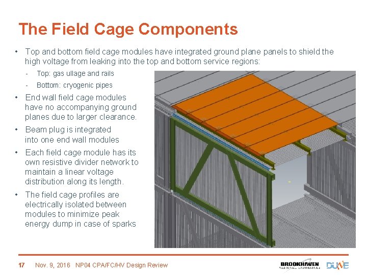 The Field Cage Components • Top and bottom field cage modules have integrated ground