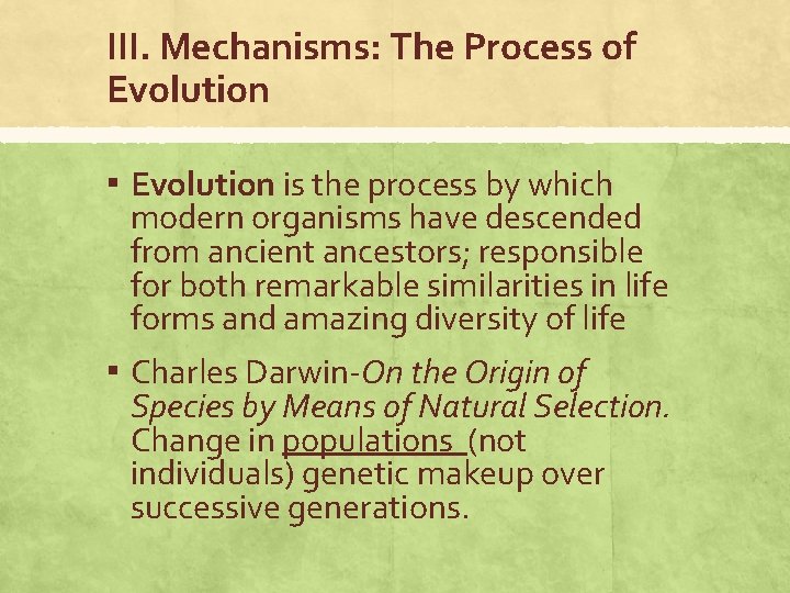 APES Unit IV Evolution and Biodiversity Chapter 5