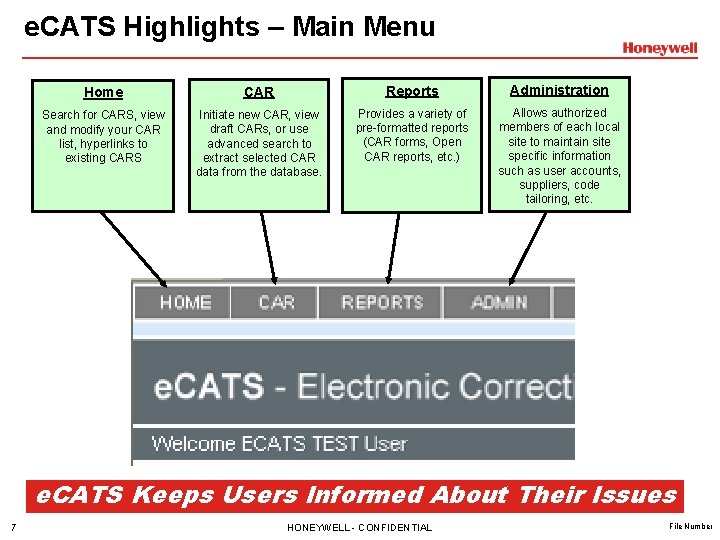 e. CATS Highlights – Main Menu Home CAR Reports Administration Search for CARS, view