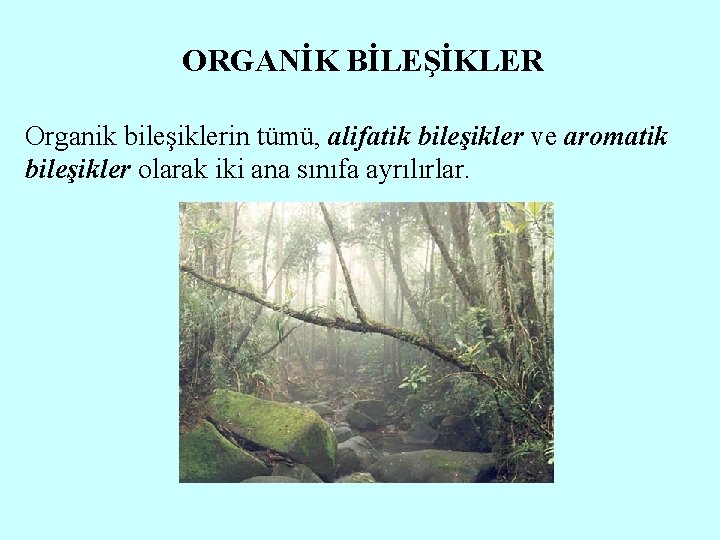 ORGANİK BİLEŞİKLER Organik bileşiklerin tümü, alifatik bileşikler ve aromatik bileşikler olarak iki ana sınıfa