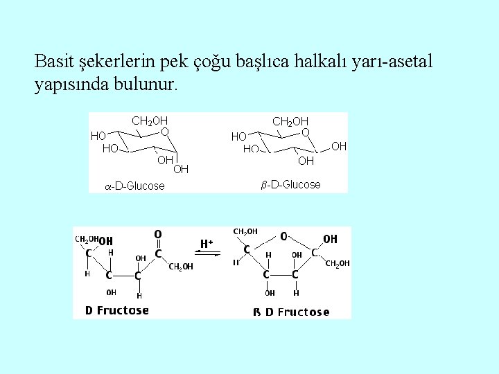 Basit şekerlerin pek çoğu başlıca halkalı yarı-asetal yapısında bulunur. 