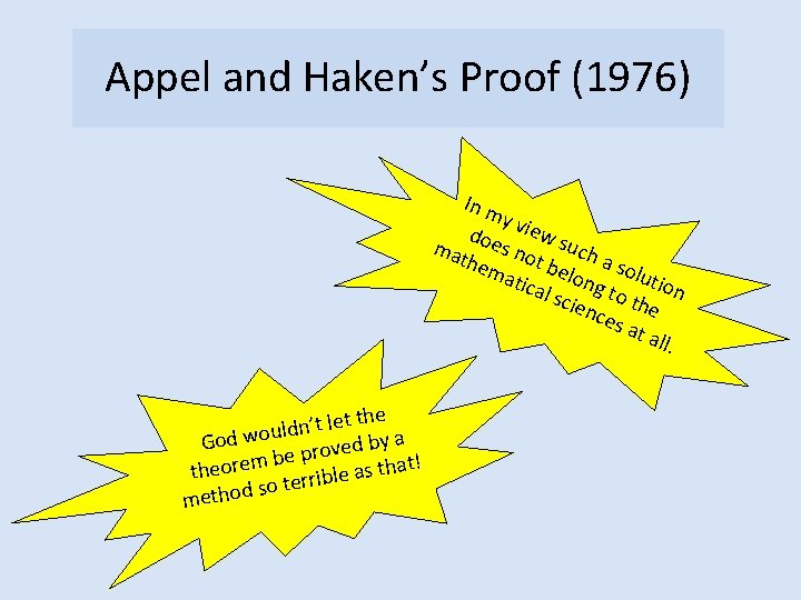 Appel and Haken’s Proof (1976) In m y doe view s s no uch
