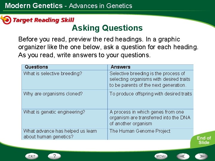 Modern Genetics - Advances in Genetics Asking Questions Before you read, preview the red