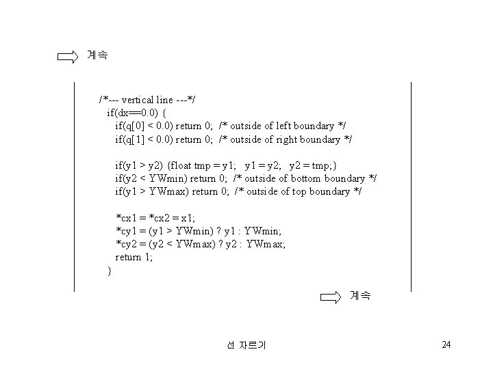 계속 /*--- vertical line ---*/ if(dx==0. 0) { if(q[0] < 0. 0) return 0;