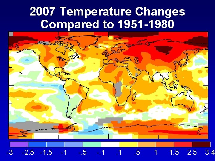 2007 Temperature Changes Compared to 1951 -1980 -3 -2. 5 -1 -. 5 -.