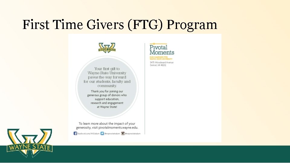 First Time Givers (FTG) Program 