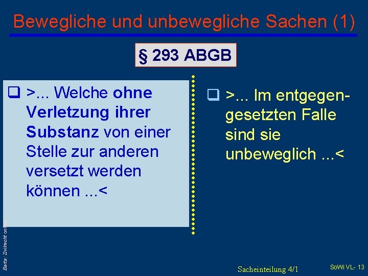 Bewegliche und unbewegliche Sachen (1) § 293 ABGB Barta: Zivilrecht online q >. .