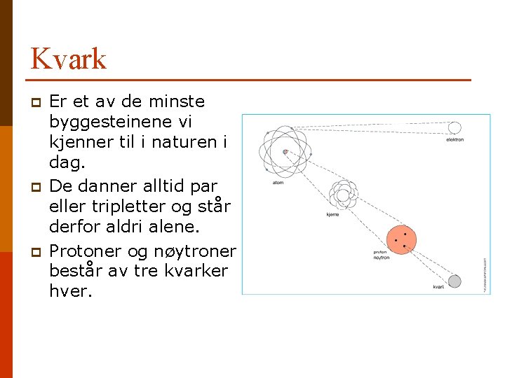 Kvark p p p Er et av de minste byggesteinene vi kjenner til i