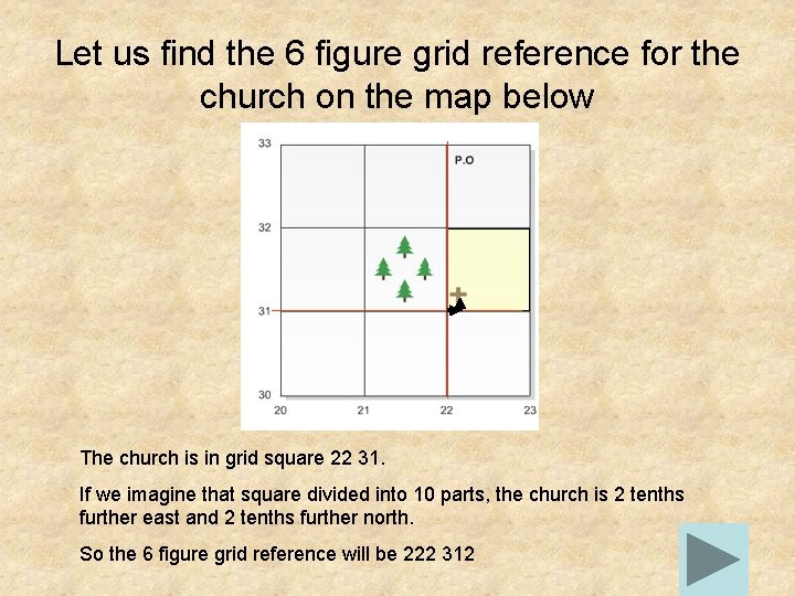 Let us find the 6 figure grid reference for the church on the map