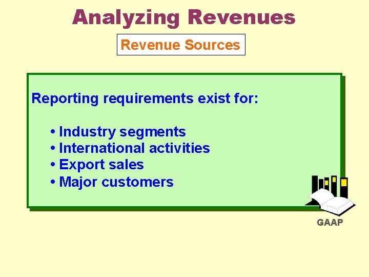 Analyzing Revenues Revenue Sources Reporting requirements exist for: • Industry segments • International activities