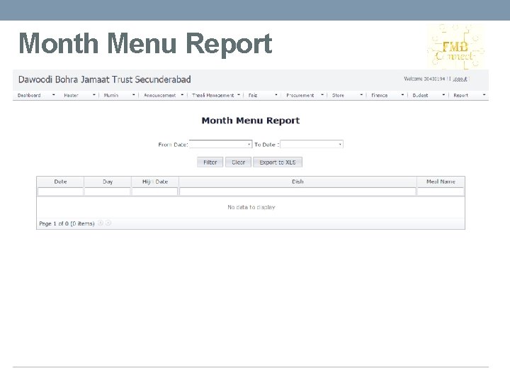 Month Menu Report 