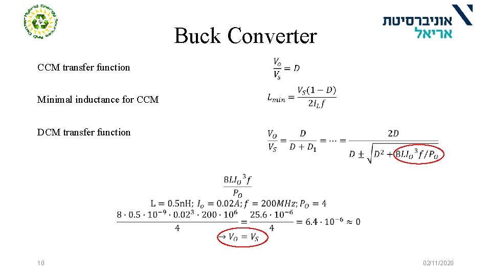 Buck Converter CCM transfer function Minimal inductance for CCM DCM transfer function 10 02/11/2020