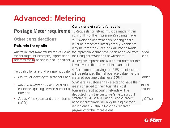 Advanced: Metering Conditions of refund for spoils 1. Requests for refund must be made