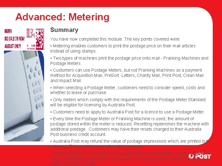 Advanced: Metering Summary You have now completed this module. The key points covered were: