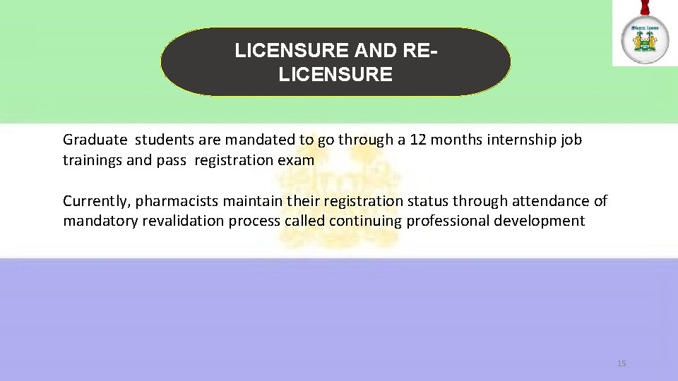 LICENSURE AND RELICENSURE Graduate students are mandated to go through a 12 months internship