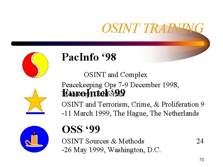 OSINT TRAINING Pac. Info ‘ 98 OSINT and Complex Peacekeeping Ops 7 -9 December OSINT TRAINING Pac. Info ‘ 98 OSINT and Complex Peacekeeping Ops 7 -9 December