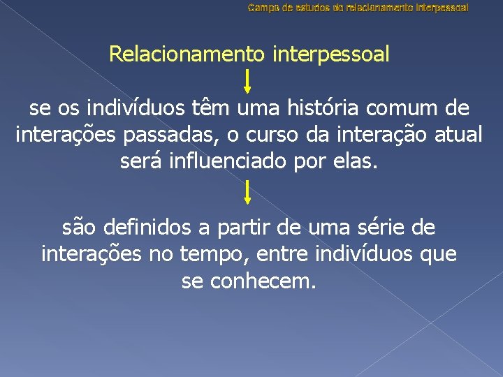 Campo de estudos do relacionamento interpessoal Relacionamento interpessoal se os indivíduos têm uma história